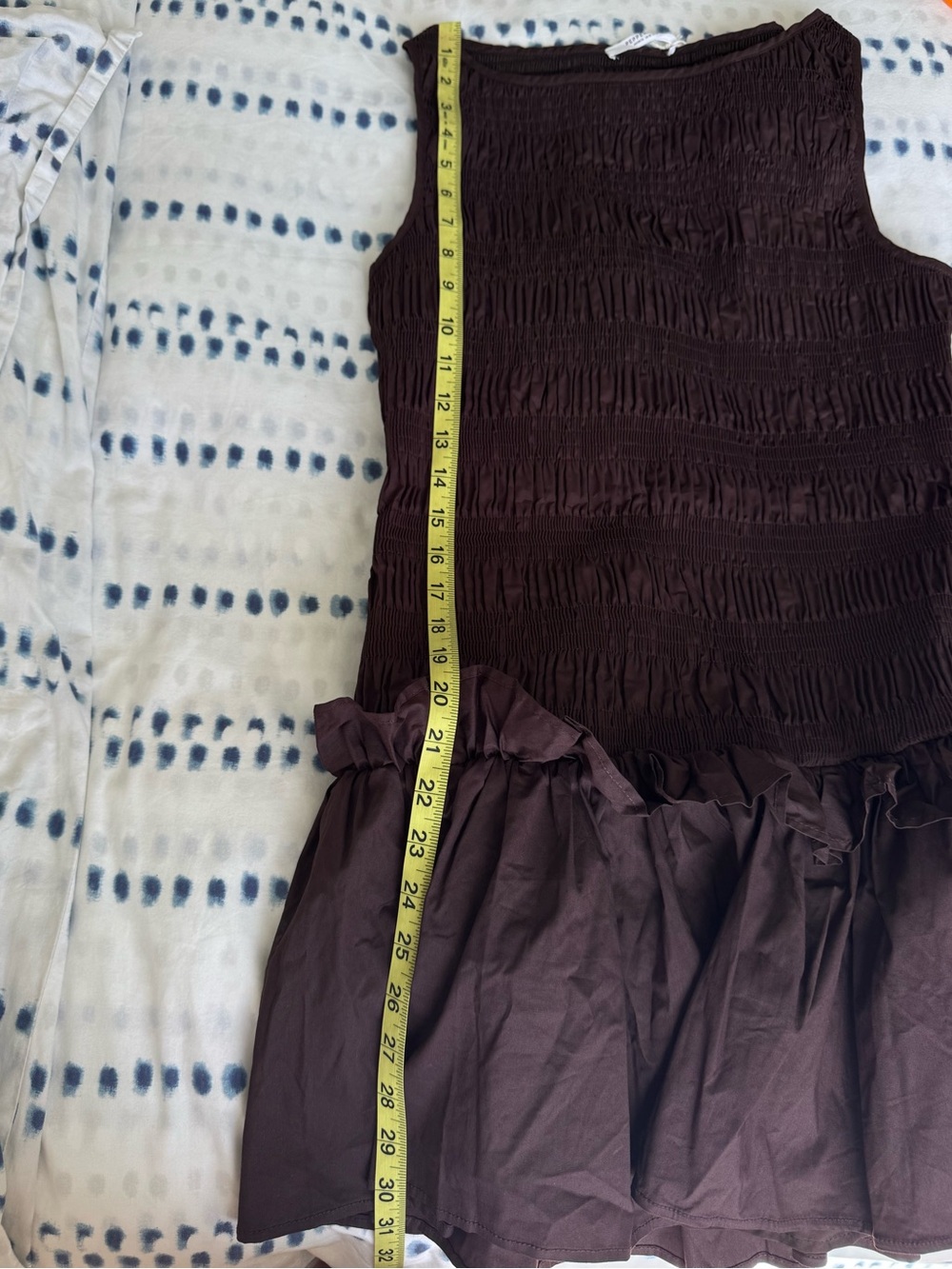Peppermayo Garden Kisses Shirred Mini Dress in Chocolate - Size 10 - Picture 15 of 15